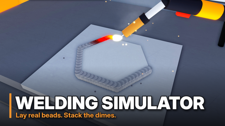 Welding Simulator thumbnail of a MIG torch laying a hexagon-shaped bead on a grey plate.